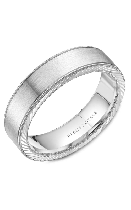 Bleu Royale 6mm 14k White Gold Brushed Milgrain Wedding Band