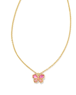 Kendra Scott Mae Gold Butterfly Short Pendant Necklace in Azalea Pink Mix