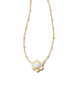Kendra Scott Susie Gold Short Pendant Necklace in Bright White Kyocera Opal
