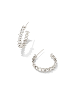 Kendra Scott Cailin Silver Hoop Earrings in White Crystal