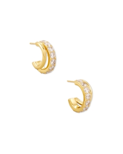 Kendra Scott Livy Gold Huggie Earrings in White Crystal