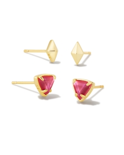 Kendra Scott Greta Gold Stud Earrings Set of 2 in Magenta Illusion