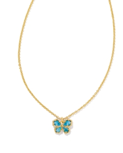 Kendra Scott Mae Gold Butterfly Short Pendant Necklace in Indigo Watercolor Illusion