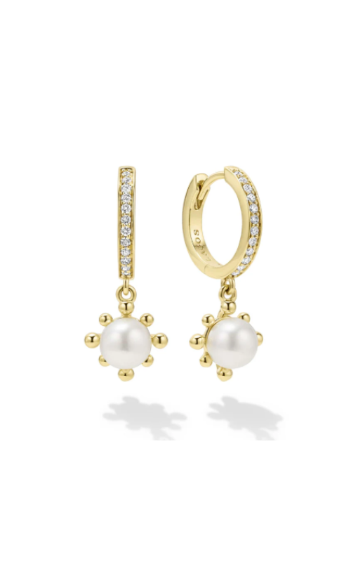 LAGOS Luna 18K Gold Fleur Pearl .17ctw Diamond Huggie Earrings