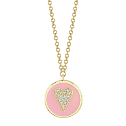 Shy Creation 0.04ctw Diamond and Pink Enamel Heart Necklace