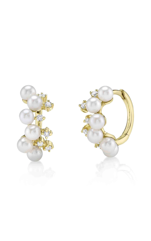 Shy Creation .17ctw Diamond & Cultured Pearl Huggie Earrings